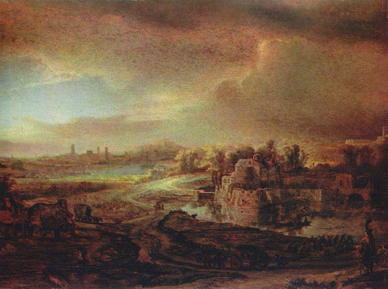 REMBRANDT Harmenszoon van Rijn Landschaft mit Kutsche